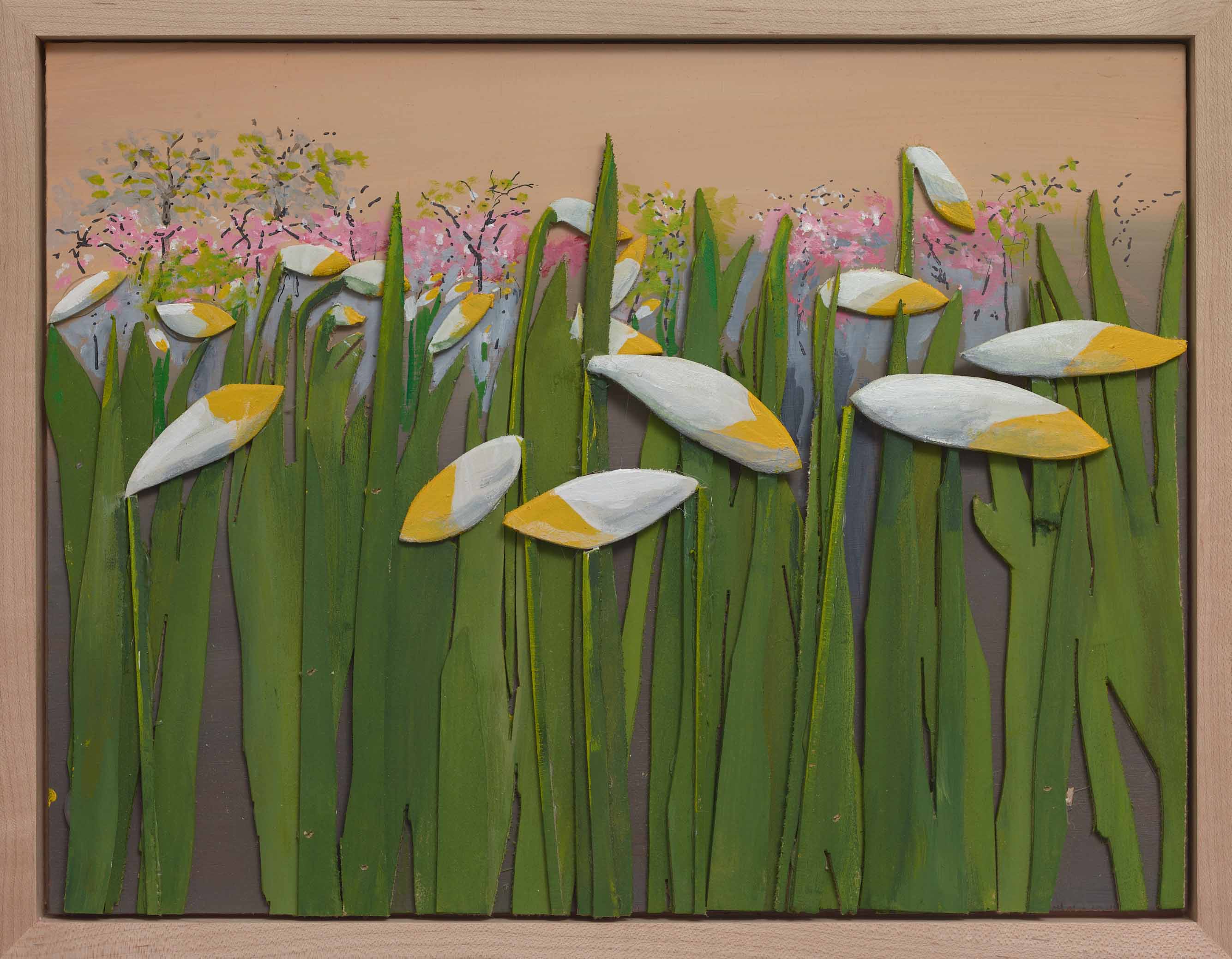 ERS, Rising Daffodils, 2023, mixed media, 11.5 x 14.75 inches