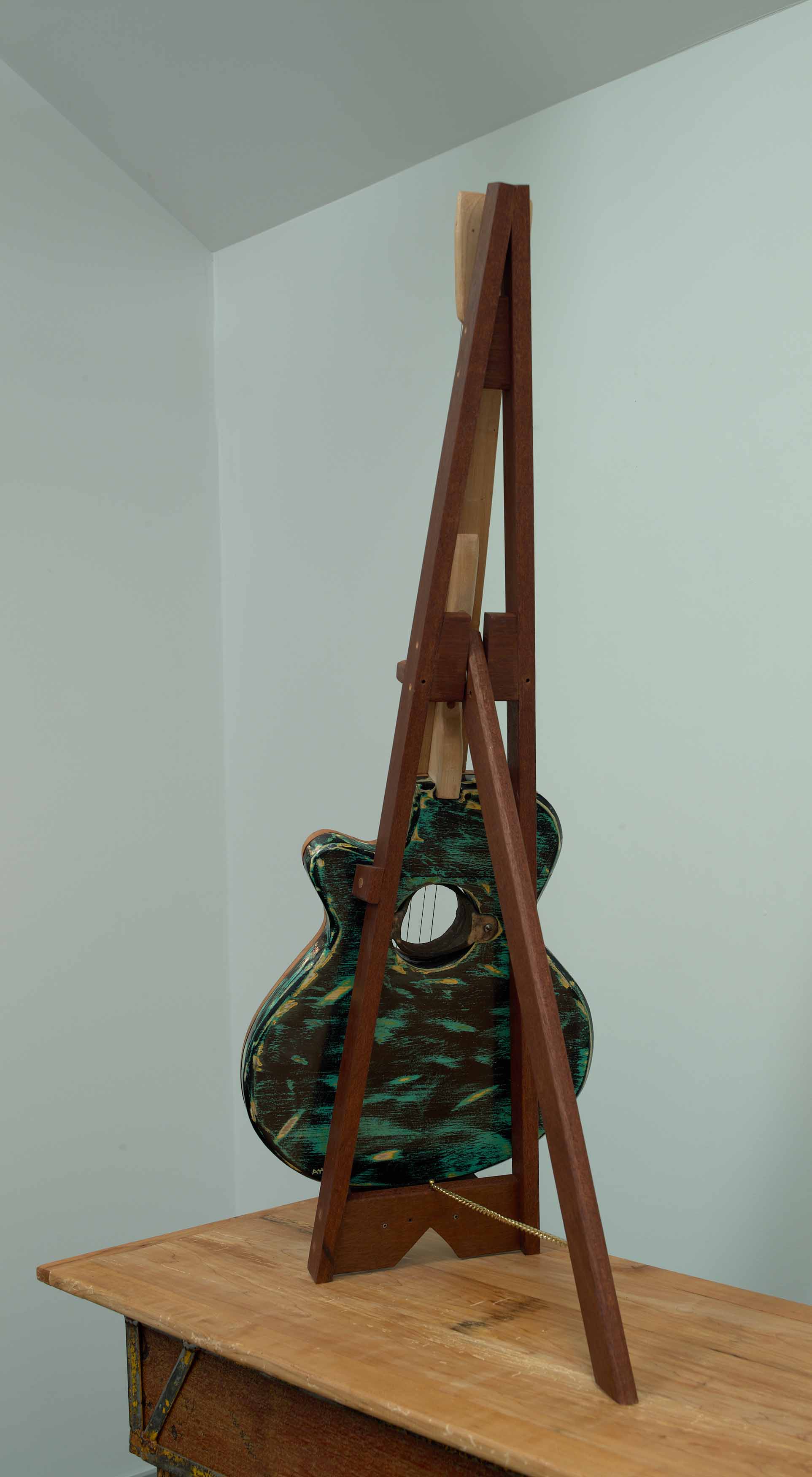 JOHN ATTWOOD  Air Guitar  2025, mixed wood, mixed metal, oil paint and paint sticks, 44.75 x 16 x 22 inches