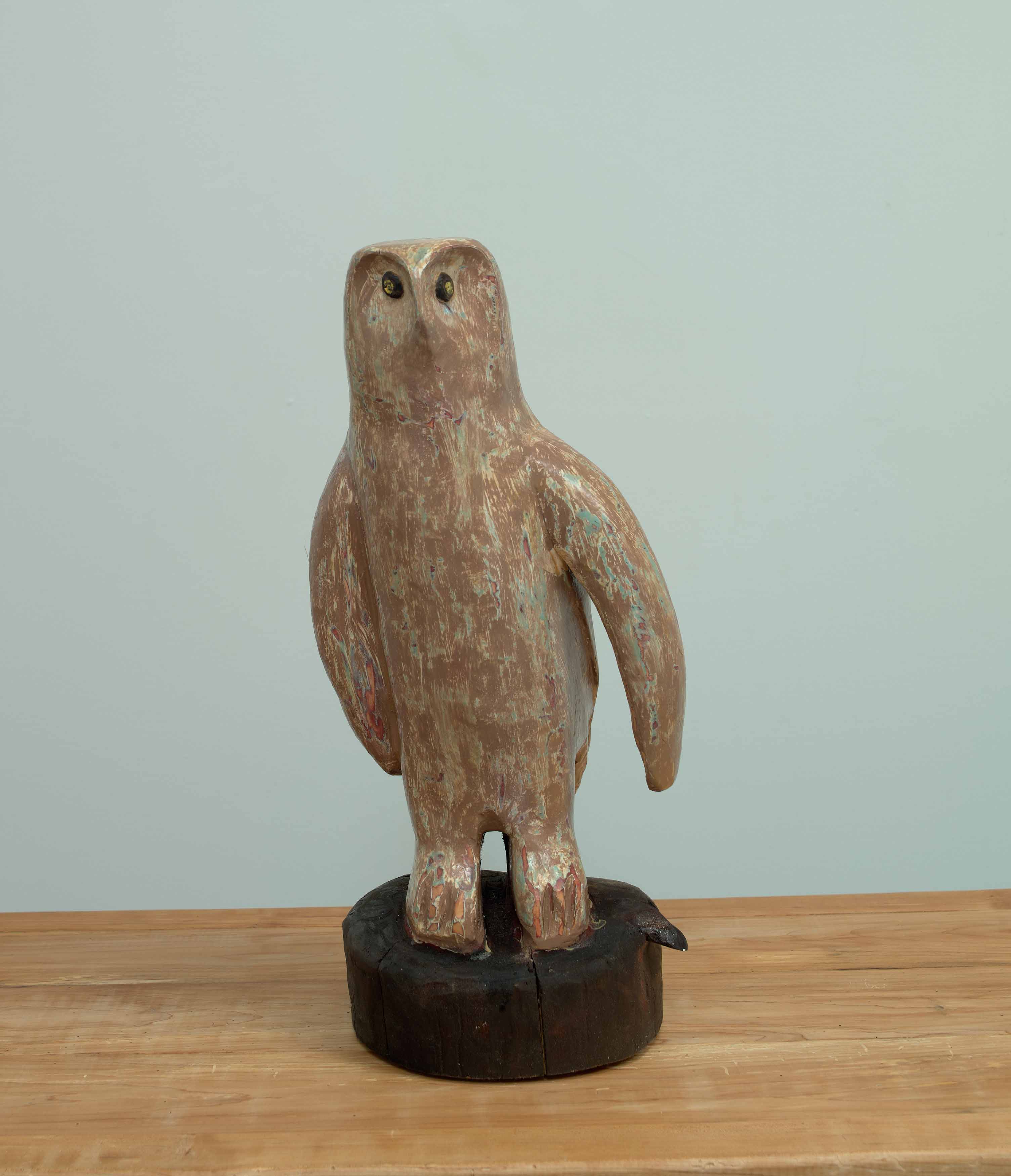Hawkeye  2025, pine and oil paint, 19.5 x 9 x 9 inches