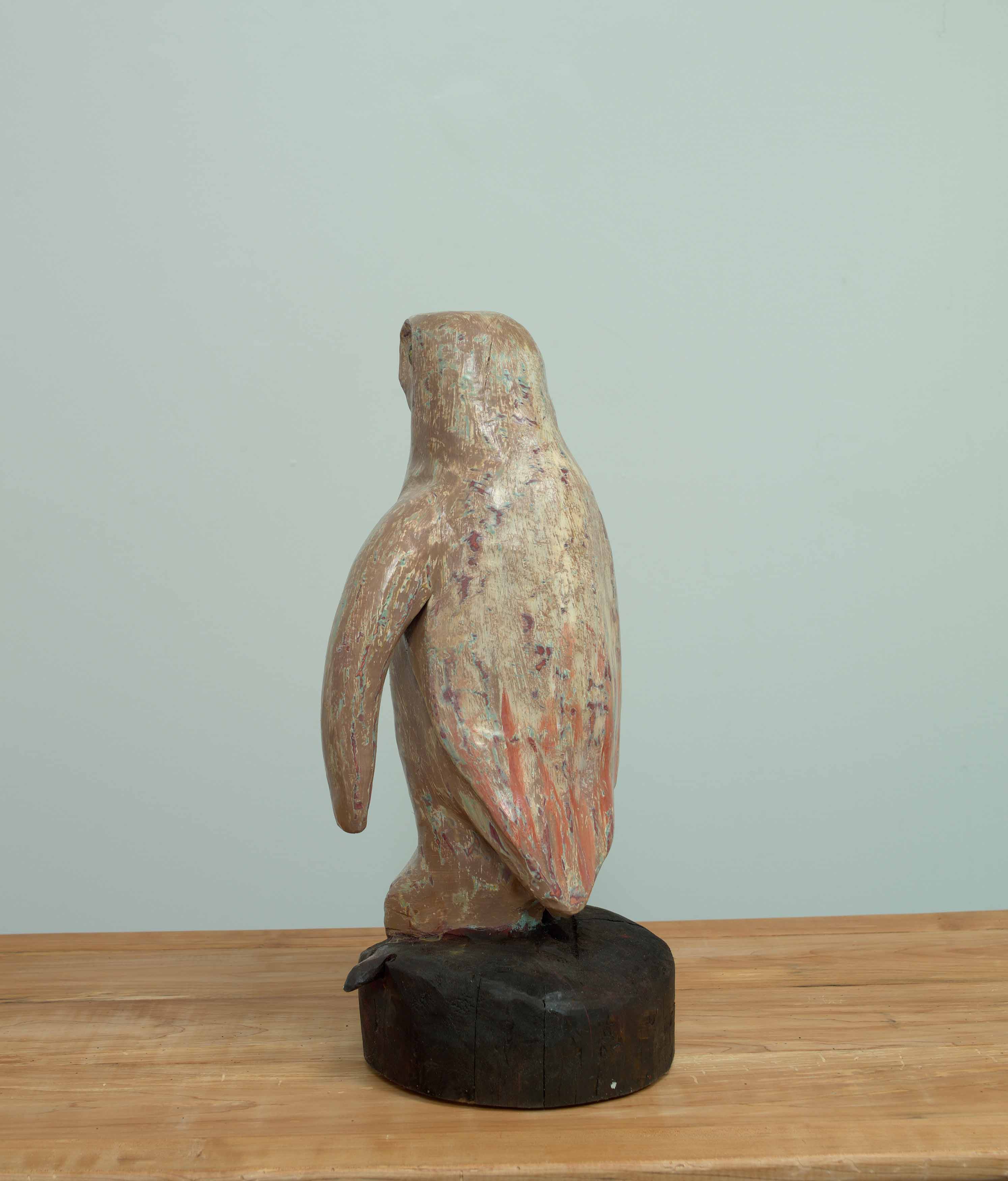 JOHN ATTWOOD  Hawkeye  2025, pine and oil paint, 19.5 x 9 x 9 inches