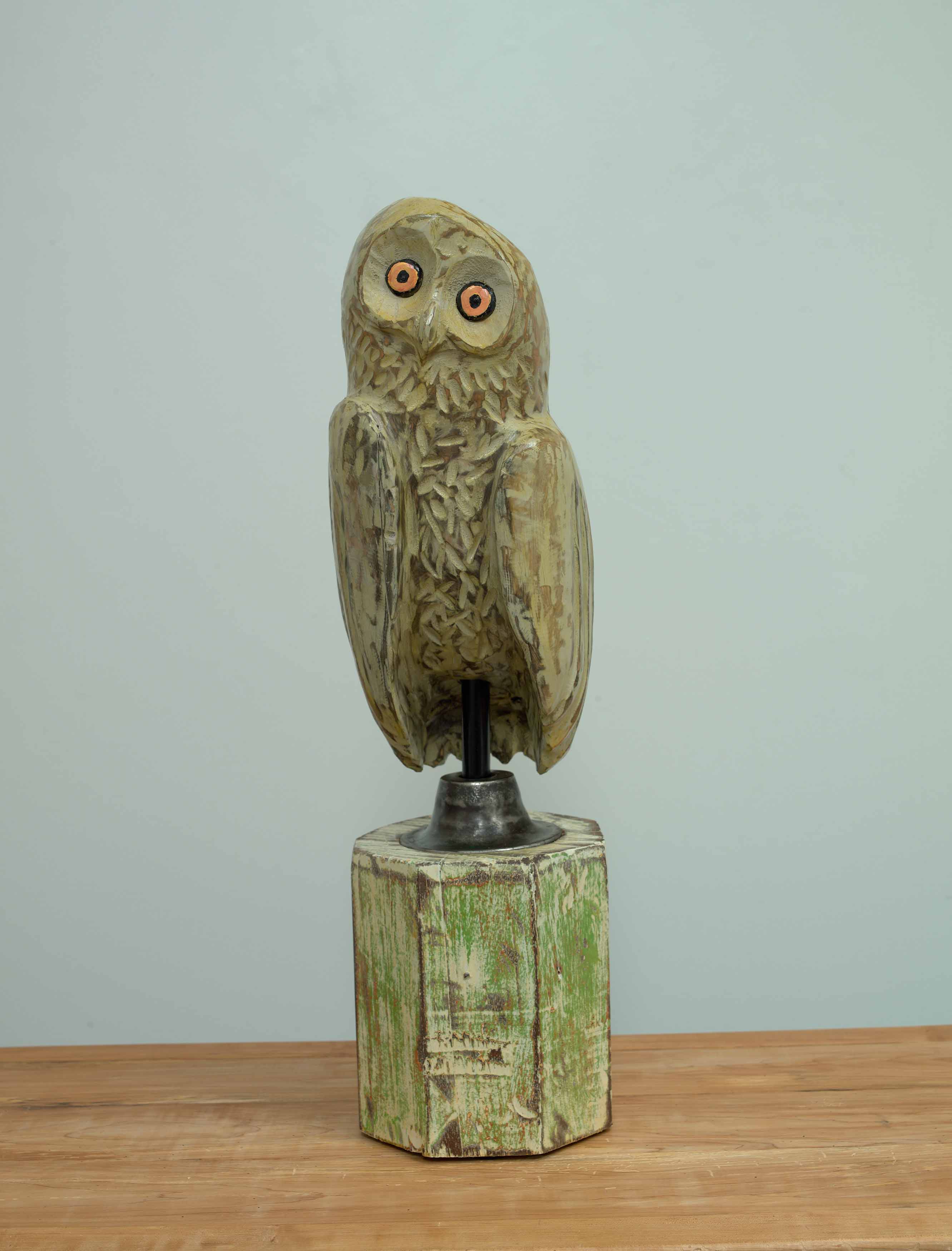 Larry  2025, hemlock, metal, oil paint and architectural column, 28.25 x 8 x 9 inches