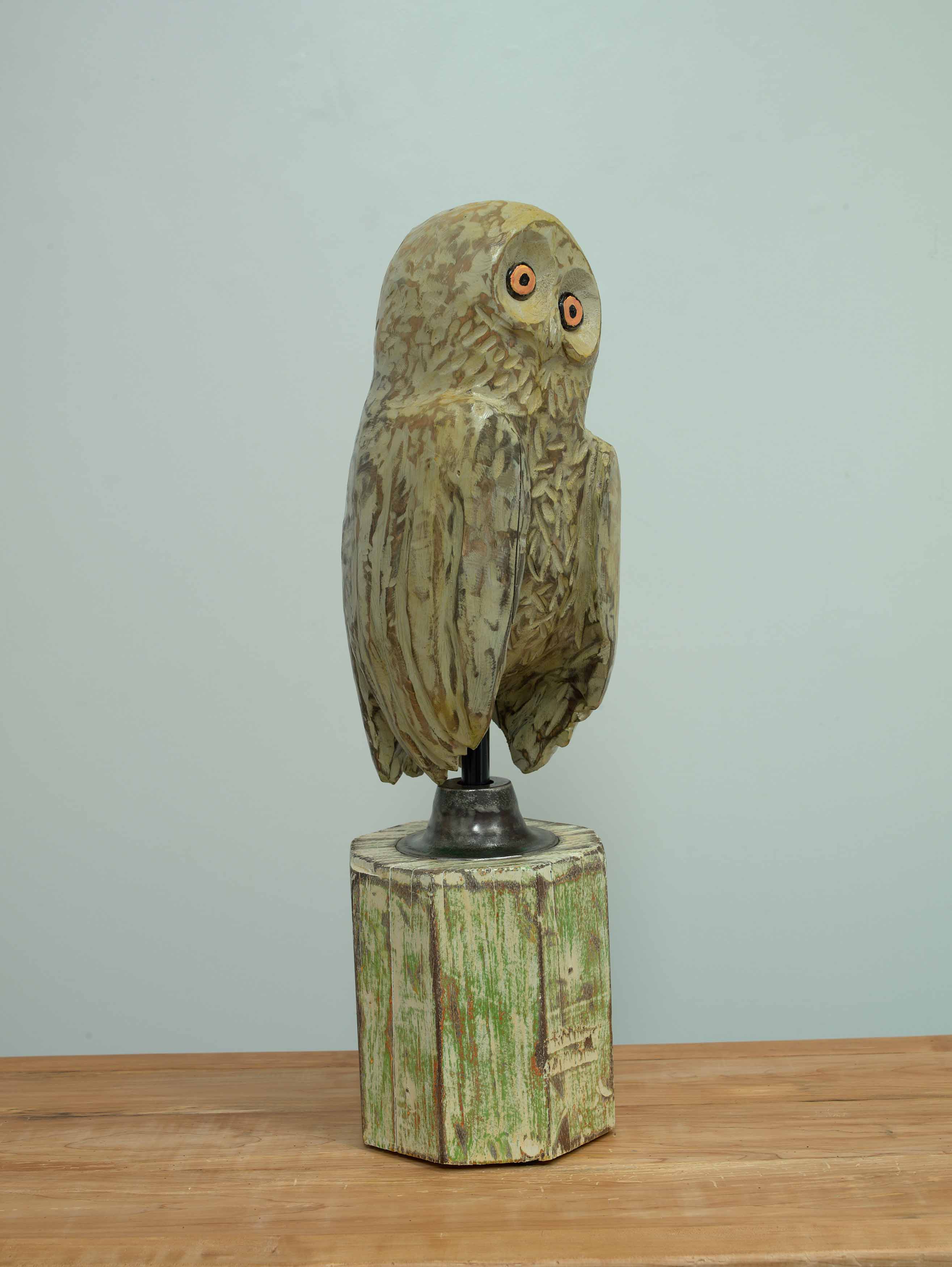 JOHN ATTWOOD  Larry, 2025  hemlock, metal, oil paint and architectural column, 28.25 x 8 x 9 inches