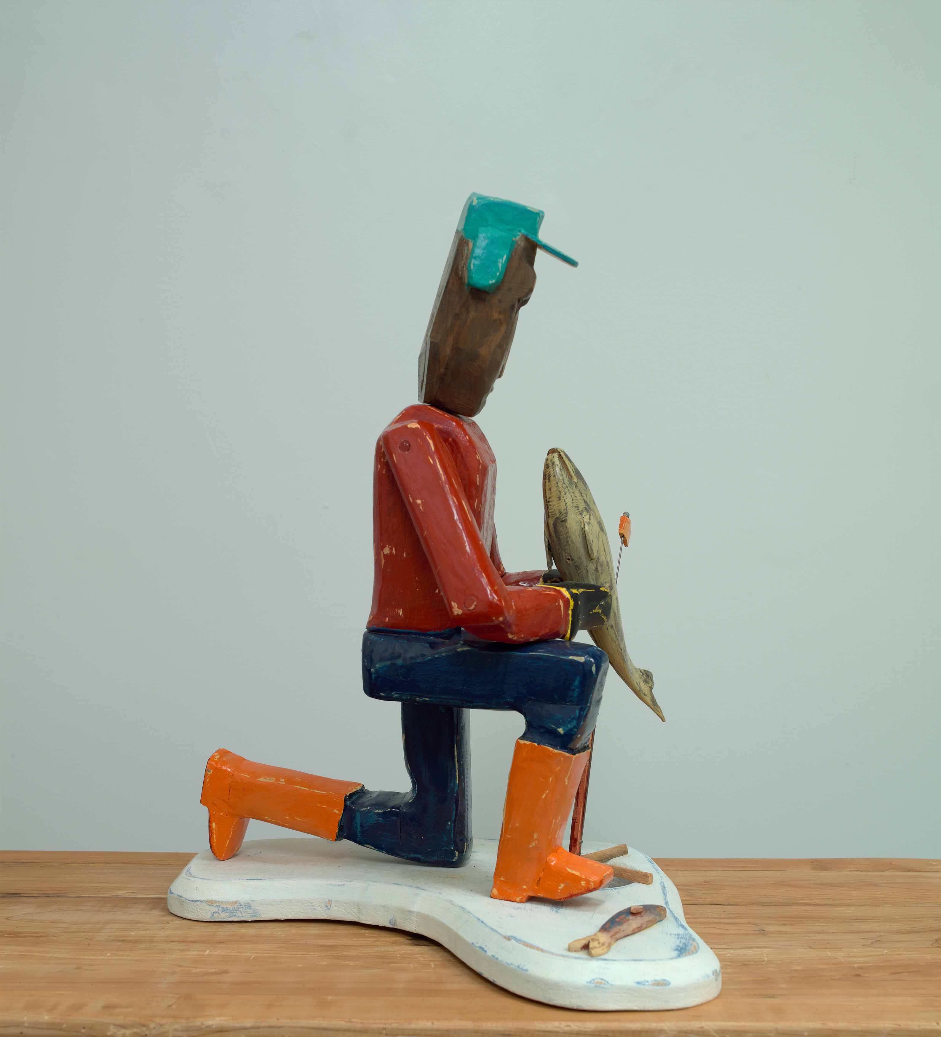 Lucky Catch  2022, pine and oil paint, 24 x 21 x 18 inches