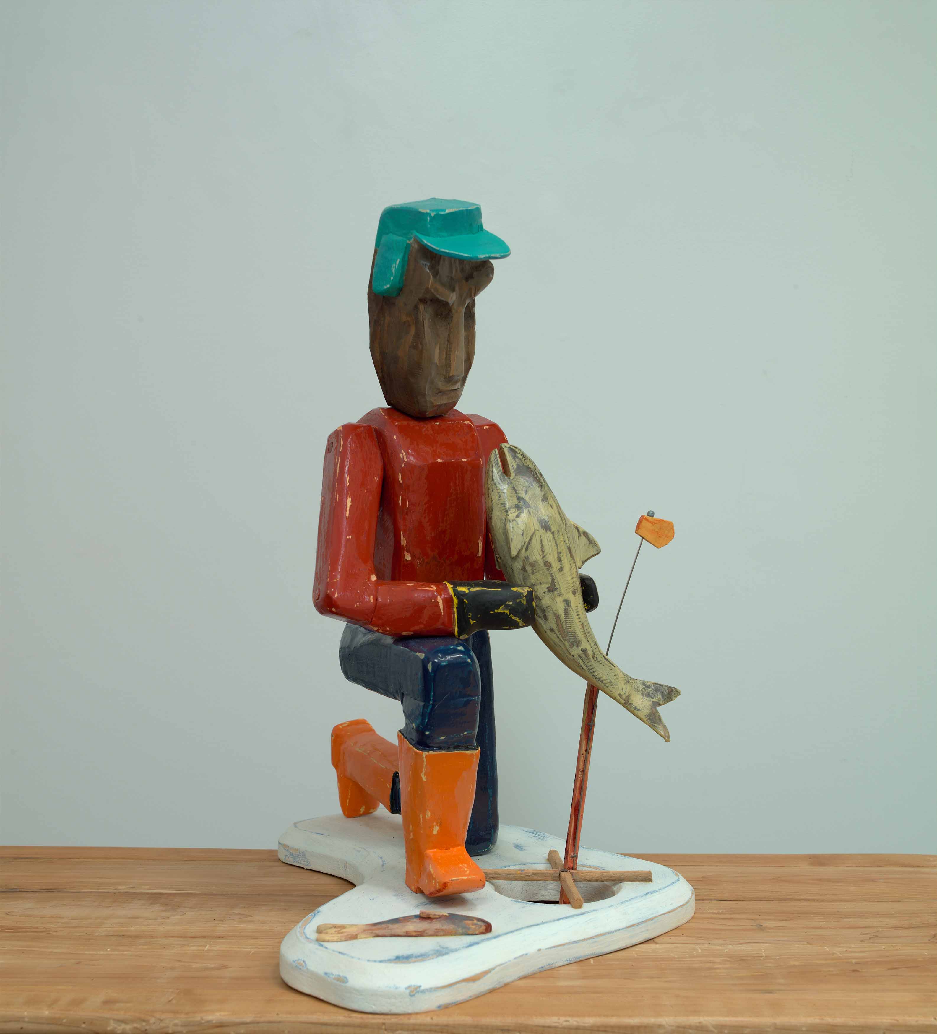 Lucky Catch  2022, pine and oil paint, 24 x 21 x 18 inches